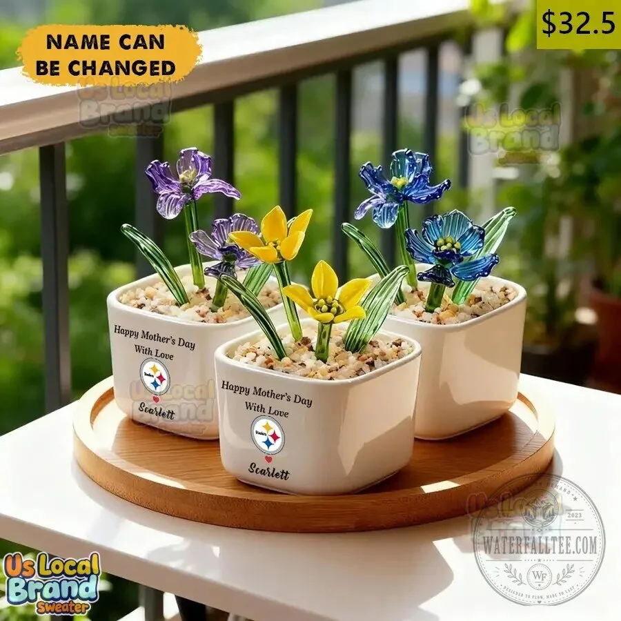 Pittsburgh Steelers Birth Flower Glass Pot Personalized Mother's Day Gift