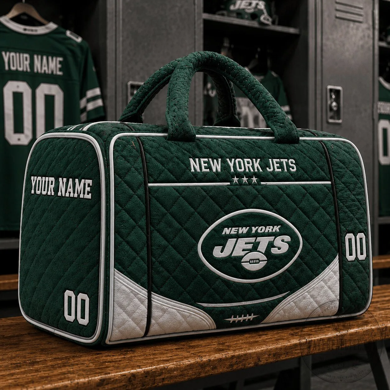 New York Jets Personalized Quilted Duffle Bag for Football Fans