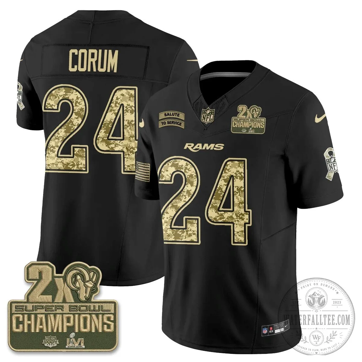 Los Angeles Rams Puka Nacua Black Salute To Service Football Jersey 74 Los Angeles Rams Puka Nacua Black Salute To Service Football Jersey