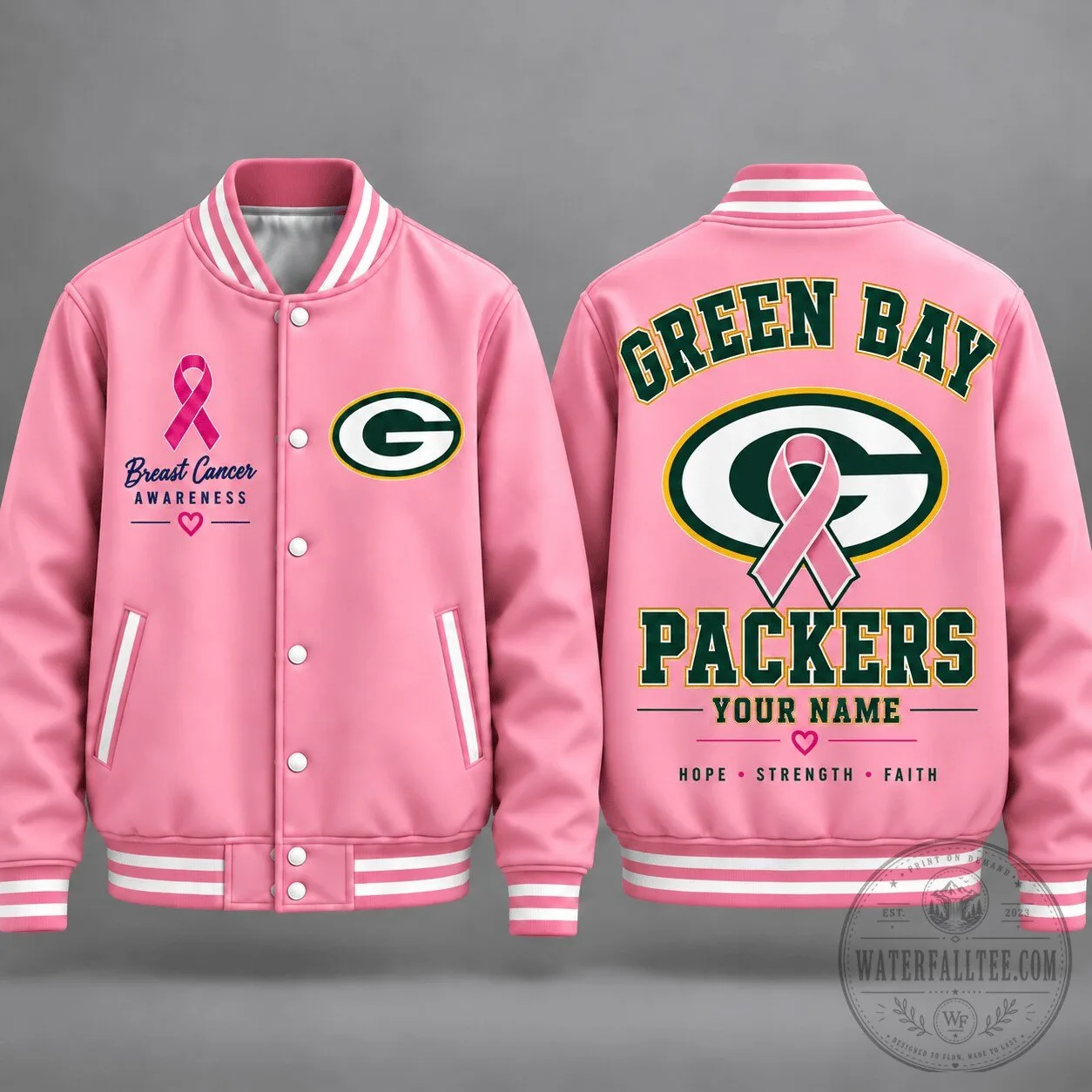 Green Bay Packers Breast Cancer Awareness Personalized Varsity Jacket 5 Green Bay Packers Breast Cancer Awareness Personalized Varsity Jacket