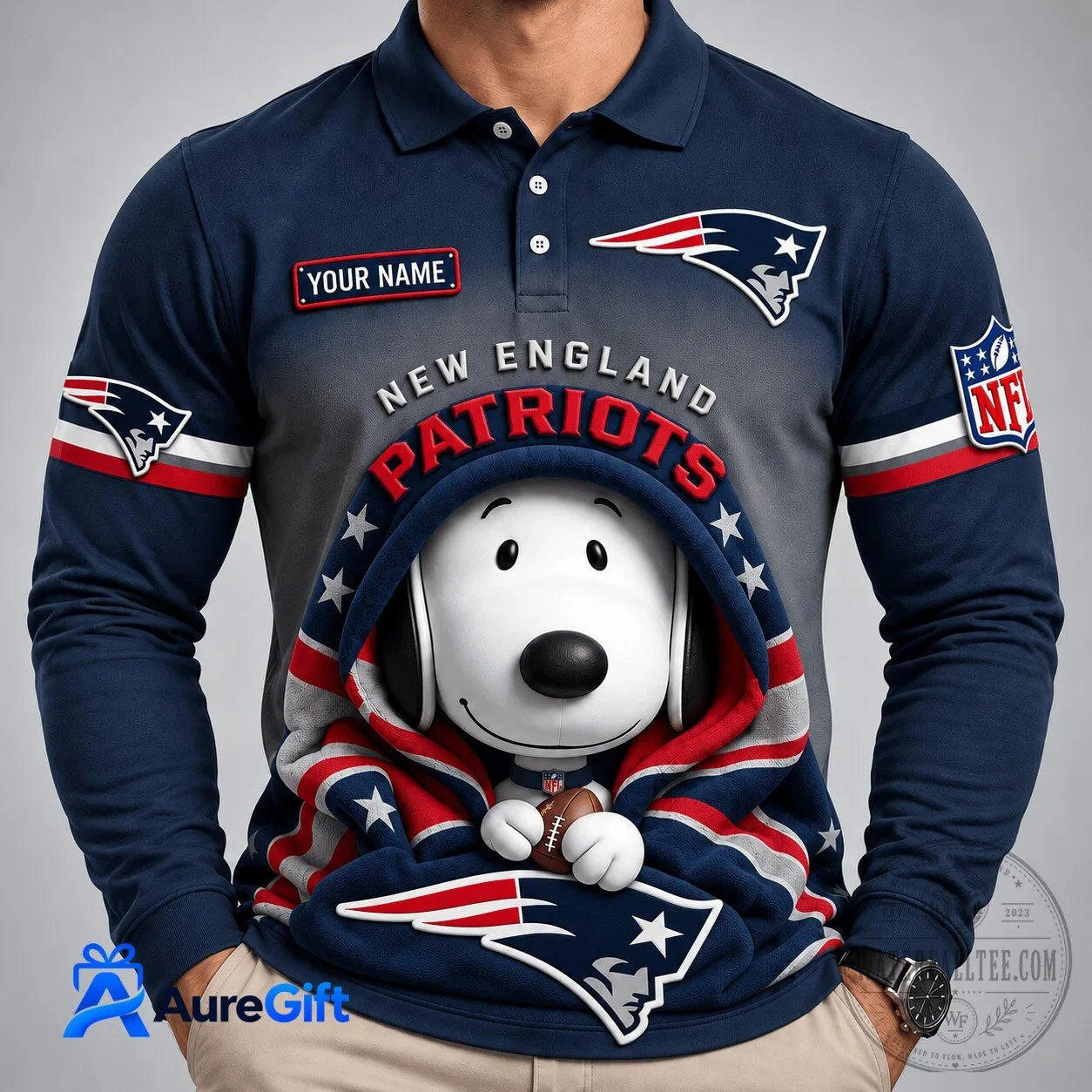 New England Patriots Snoopy Christmas Kick Off Personalized Polo Shirt