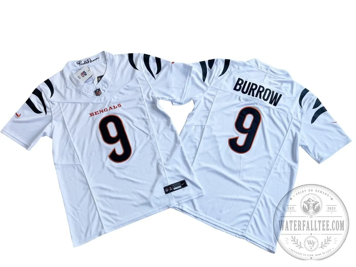 Joe Burrow 9 Cincinnati Bengals White Football Jersey 2 Joe Burrow 9 Cincinnati Bengals White Football Jersey
