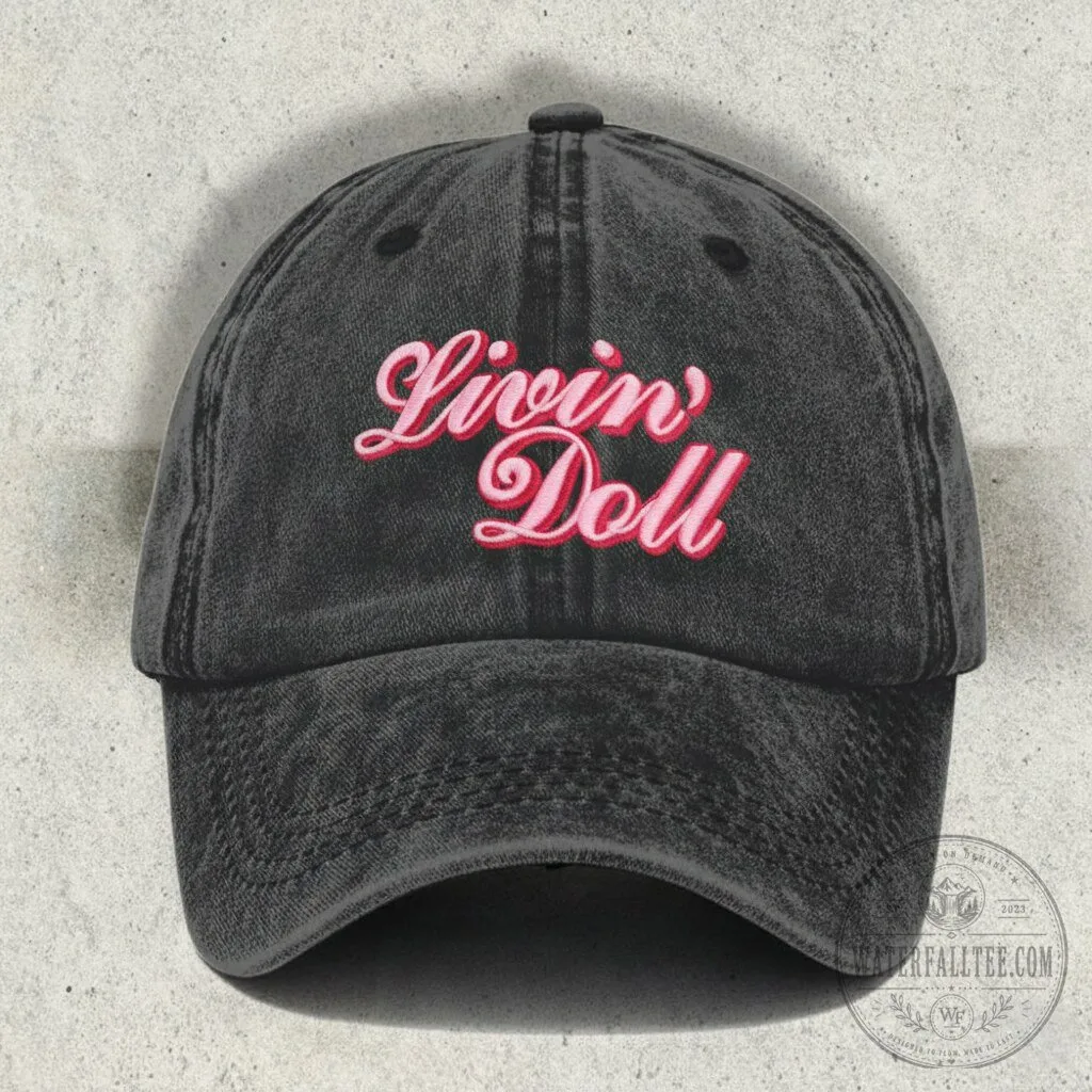 Livin' Doll Sabrina Carpenter Embroidered Washed Denim Cap Hat 1 Livin' Doll Sabrina Carpenter Embroidered Washed Denim Cap Hat