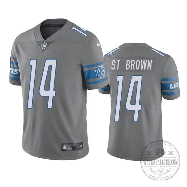 Amon-Ra St Brown Detroit Lions Gray Football Jersey Number 14