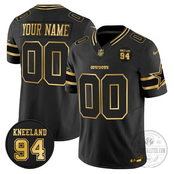 Dallas Cowboys Football Marshawn Kneeland Black Gold Custom Stitched Jersey