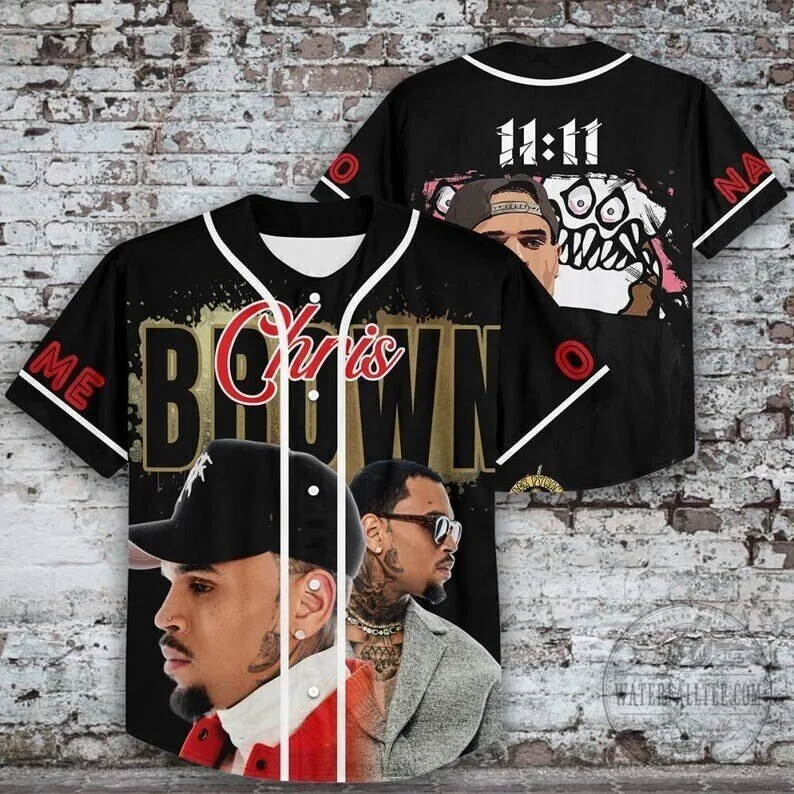 Chris Brown 11:11 Tour Black Baseball Jersey 2 Chris Brown 11:11 Tour Black Baseball Jersey