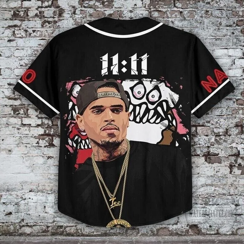 Chris Brown 11:11 Tour Black Baseball Jersey 11 Chris Brown 11:11 Tour Black Baseball Jersey
