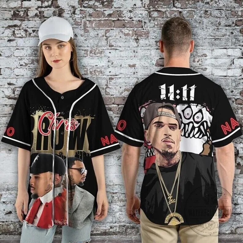Chris Brown 11:11 Tour Black Baseball Jersey 13 Chris Brown 11:11 Tour Black Baseball Jersey