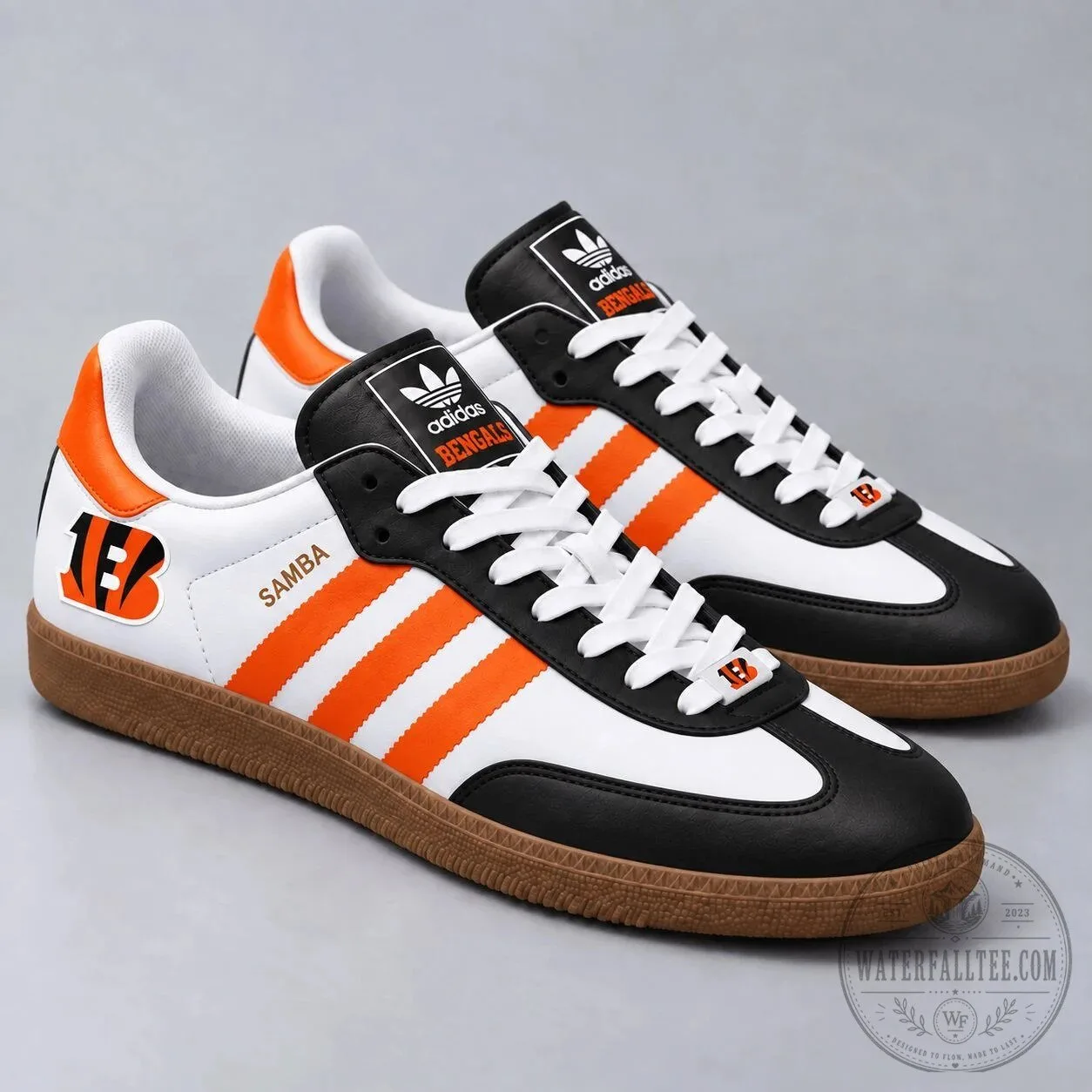 Cincinnati Bengals Team Logo White and Orange Samba Style Shoes 2 Cincinnati Bengals Team Logo White and Orange Samba Style Shoes