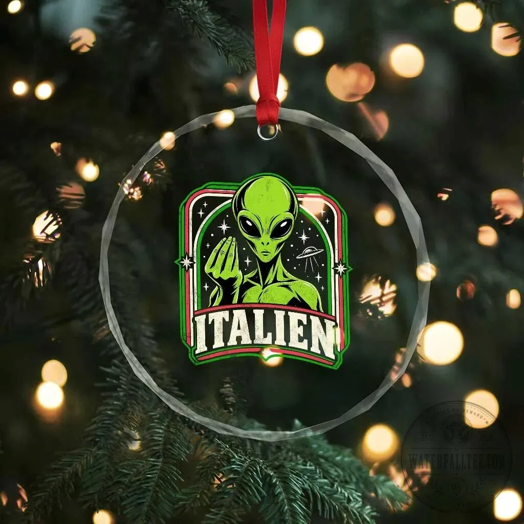 Italian Alien Hand Gesture Funny UFO Humor Pop Art Aesthetic Crystal Glass Ornament 11 Italian Alien Hand Gesture Funny UFO Humor Pop Art Aesthetic Crystal Glass Ornament