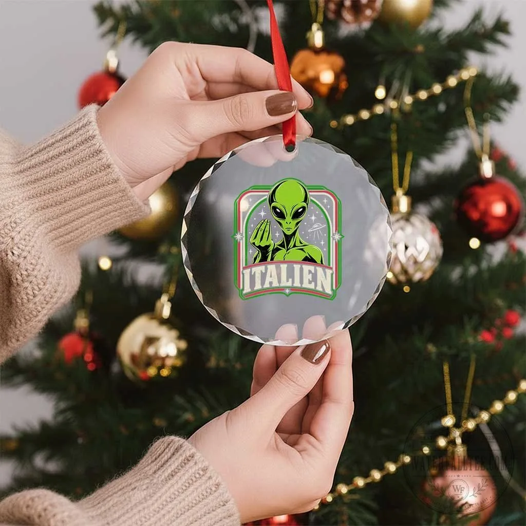Italian Alien Hand Gesture Funny UFO Humor Pop Art Aesthetic Crystal Glass Ornament 12 Italian Alien Hand Gesture Funny UFO Humor Pop Art Aesthetic Crystal Glass Ornament
