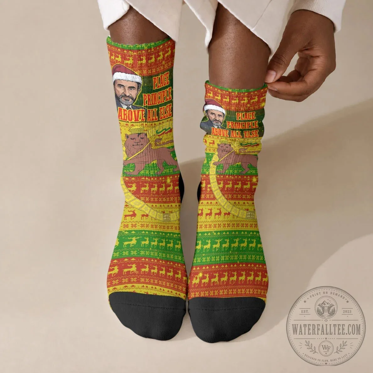 Haile Selassie Christmas Holiday Ugly Pattern Crew Socks 1 Haile Selassie Christmas Holiday Ugly Pattern Crew Socks