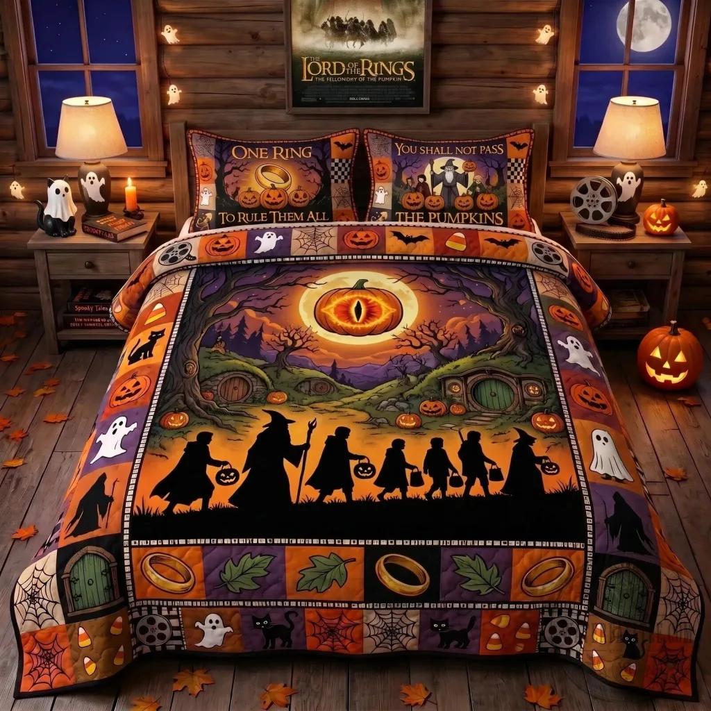 Quilt Bedding Set Featuring the One Ring to Rule Them All from Lord of the Rings for Halloween Quilt Bedding Set Featuring the One Ring to Rule Them All from Lord of the Rings for Halloween