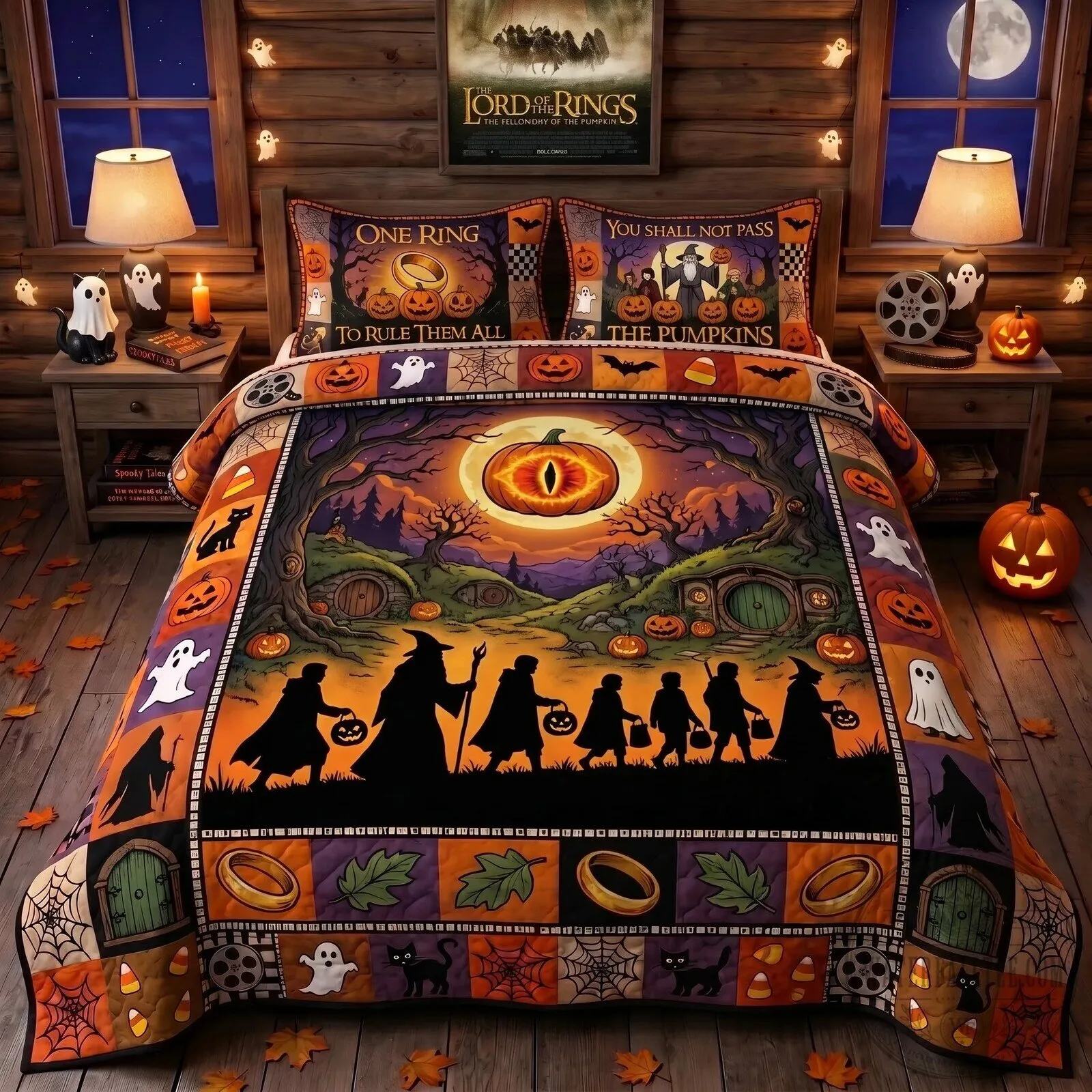 Quilt Bedding Set Featuring the One Ring to Rule Them All from Lord of the Rings for Halloween