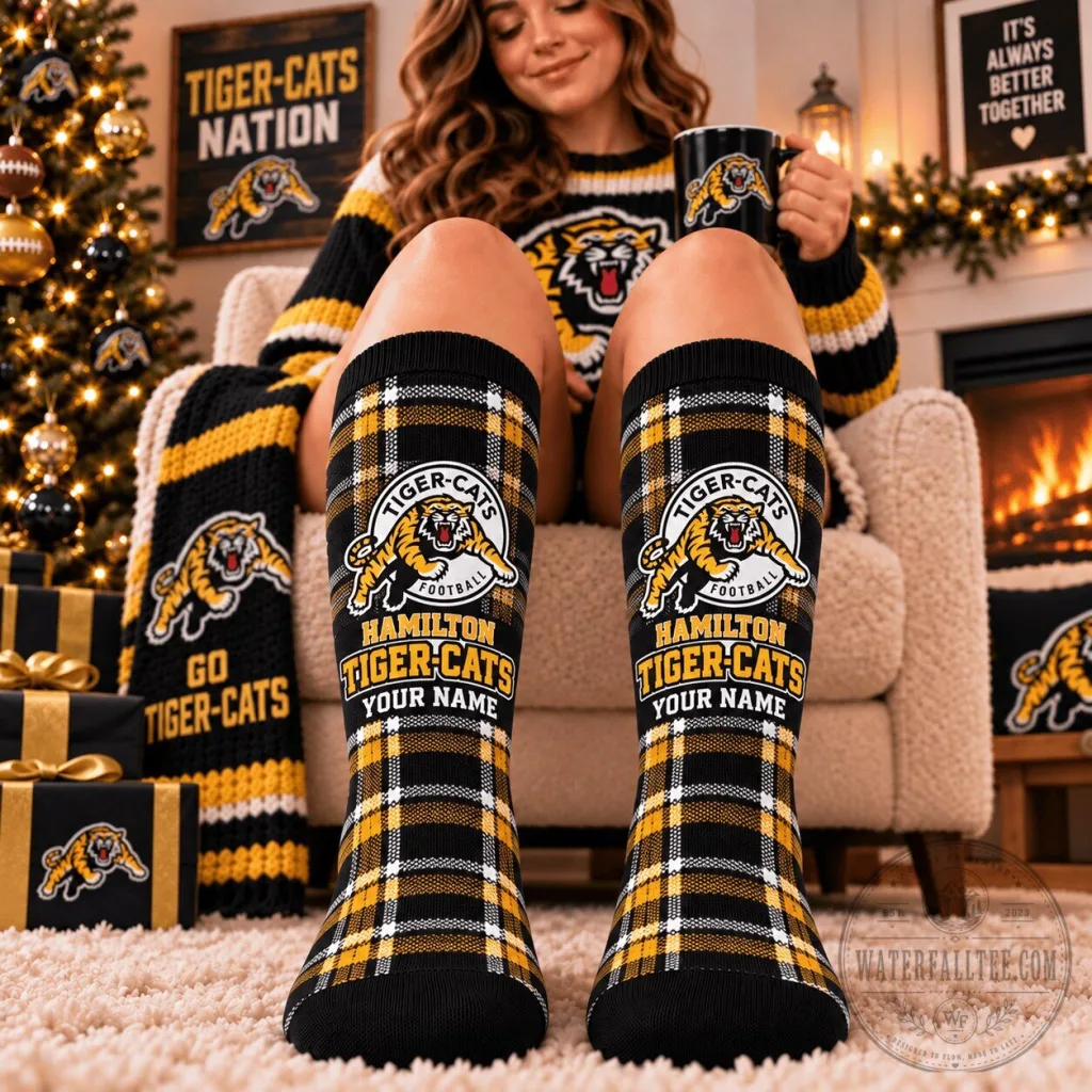 Hamilton Tiger-Cats Football Team Plaid Pattern Custom Name Socks Hamilton Tiger-Cats Football Team Plaid Pattern Custom Name Socks