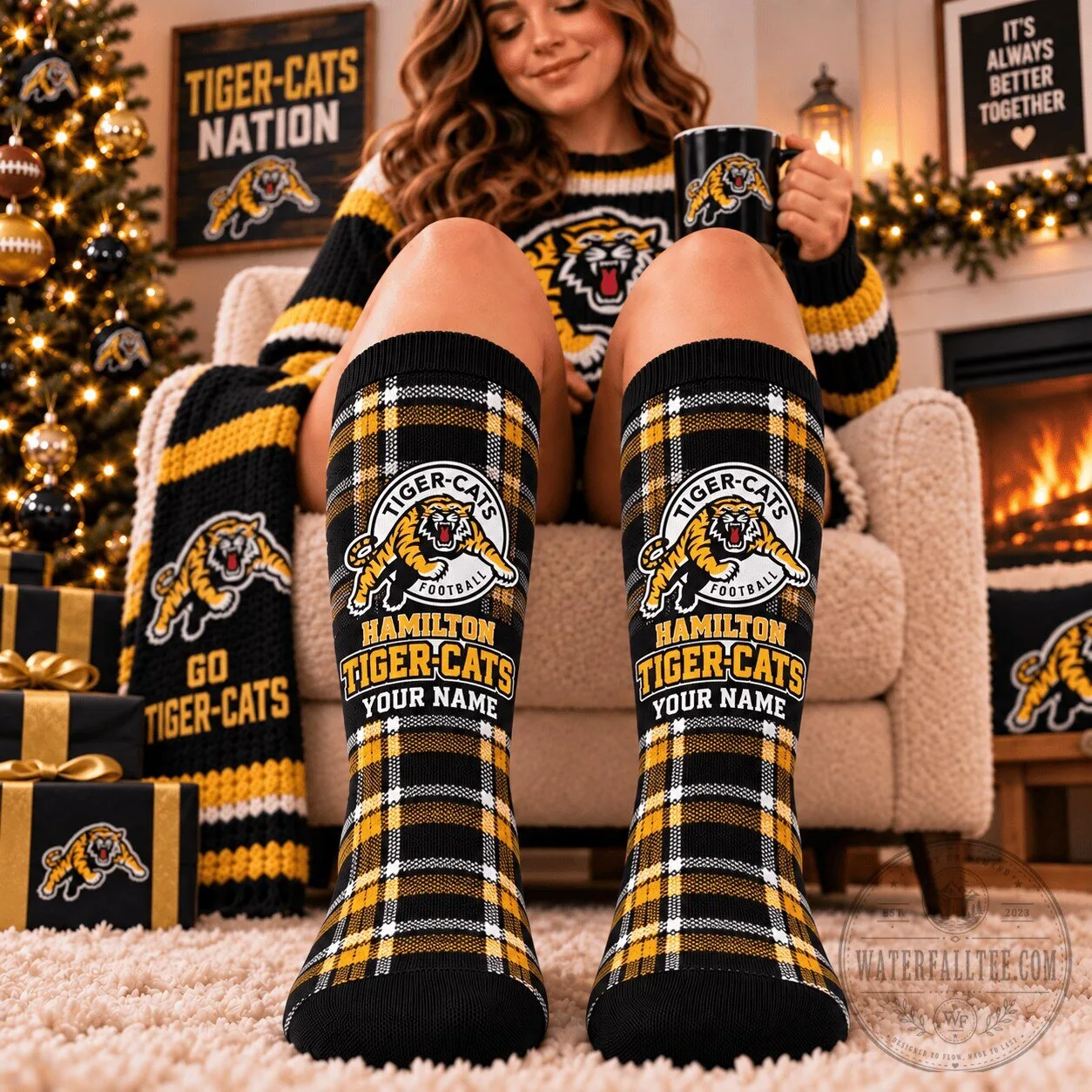 Hamilton Tiger-Cats Football Team Plaid Pattern Custom Name Socks
