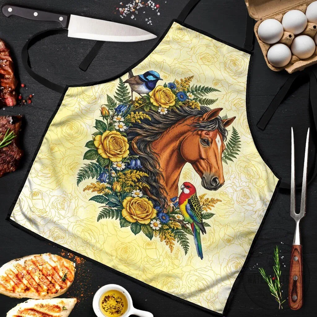 Horse and Yellow Rose Wreath with Australian Blue Wren and Rosella Parrot Apron 7 Horse and Yellow Rose Wreath with Australian Blue Wren and Rosella Parrot Apron