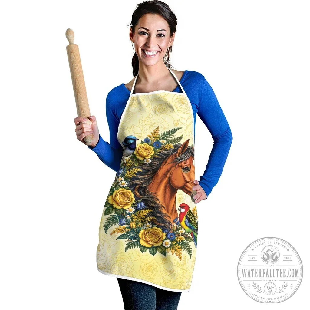 Horse and Yellow Rose Wreath with Australian Blue Wren and Rosella Parrot Apron 8 Horse and Yellow Rose Wreath with Australian Blue Wren and Rosella Parrot Apron