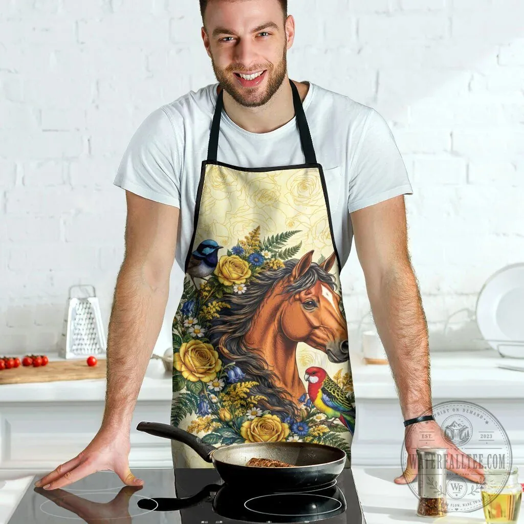 Horse and Yellow Rose Wreath with Australian Blue Wren and Rosella Parrot Apron 10 Horse and Yellow Rose Wreath with Australian Blue Wren and Rosella Parrot Apron