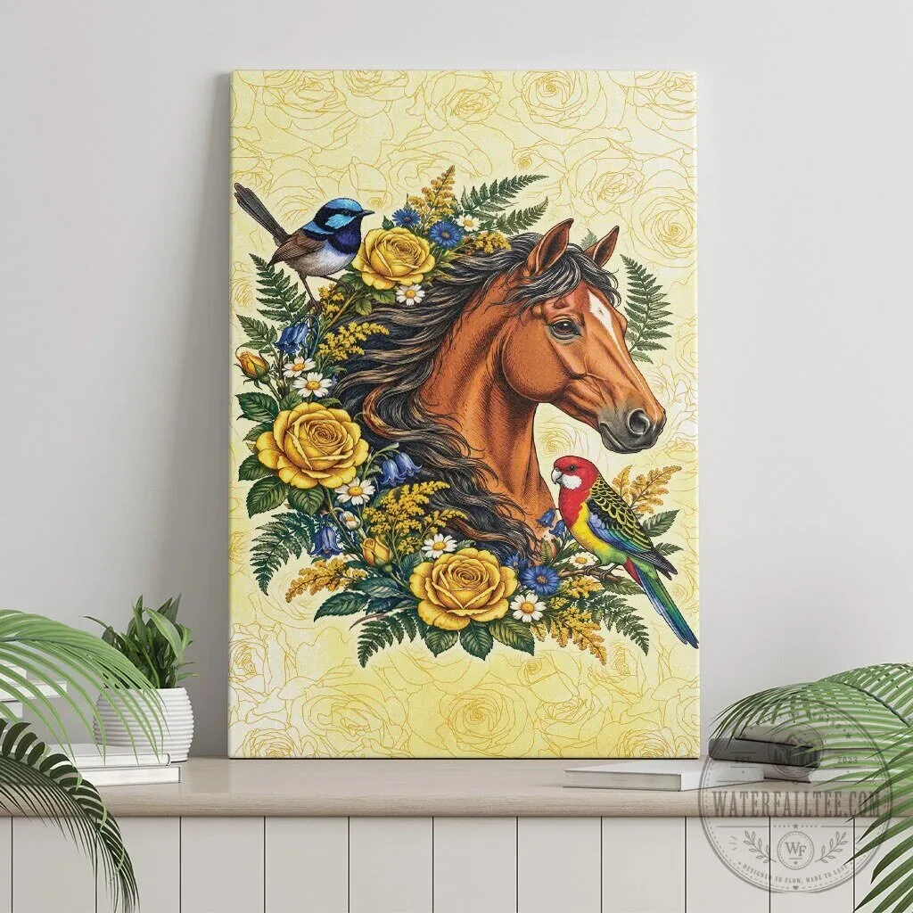 Horse and Birds Floral Wreath Yellow Rose Wall Art Canvas Print 8 Horse and Birds Floral Wreath Yellow Rose Wall Art Canvas Print