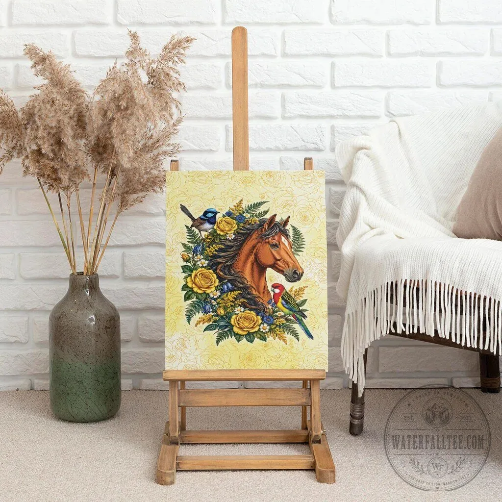 Horse and Birds Floral Wreath Yellow Rose Wall Art Canvas Print 9 Horse and Birds Floral Wreath Yellow Rose Wall Art Canvas Print