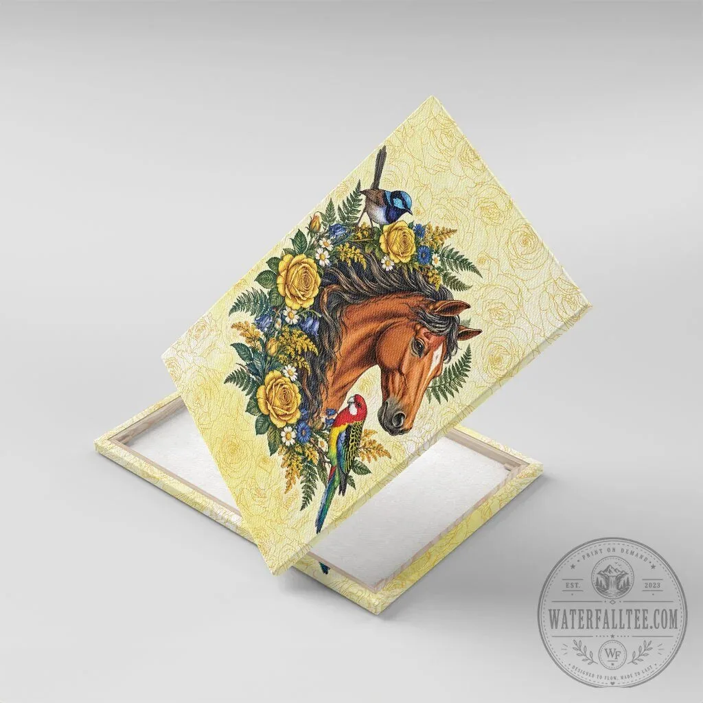 Horse and Birds Floral Wreath Yellow Rose Wall Art Canvas Print 10 Horse and Birds Floral Wreath Yellow Rose Wall Art Canvas Print