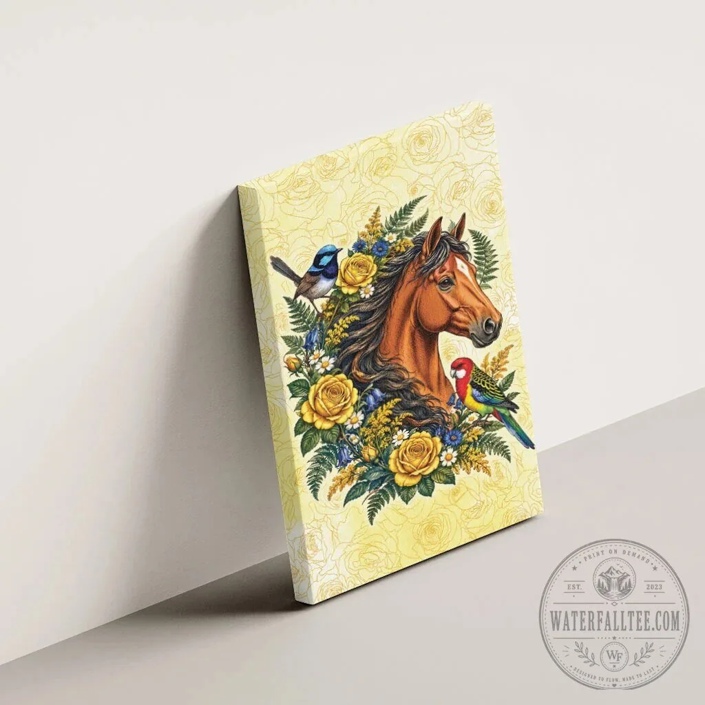 Horse and Birds Floral Wreath Yellow Rose Wall Art Canvas Print 13 Horse and Birds Floral Wreath Yellow Rose Wall Art Canvas Print