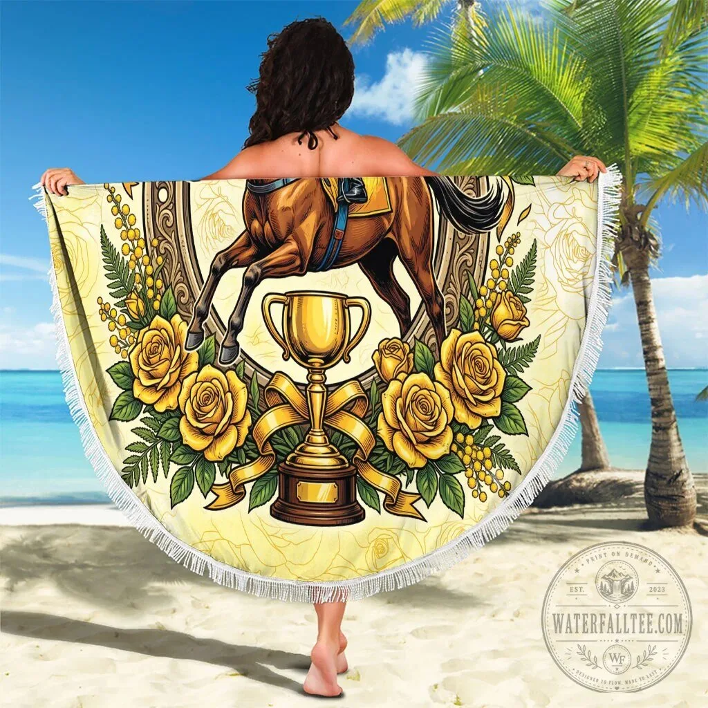 Melbourne Horse Racing Yellow Rose Floral Horseshoe Beach Blanket 12 Melbourne Horse Racing Yellow Rose Floral Horseshoe Beach Blanket
