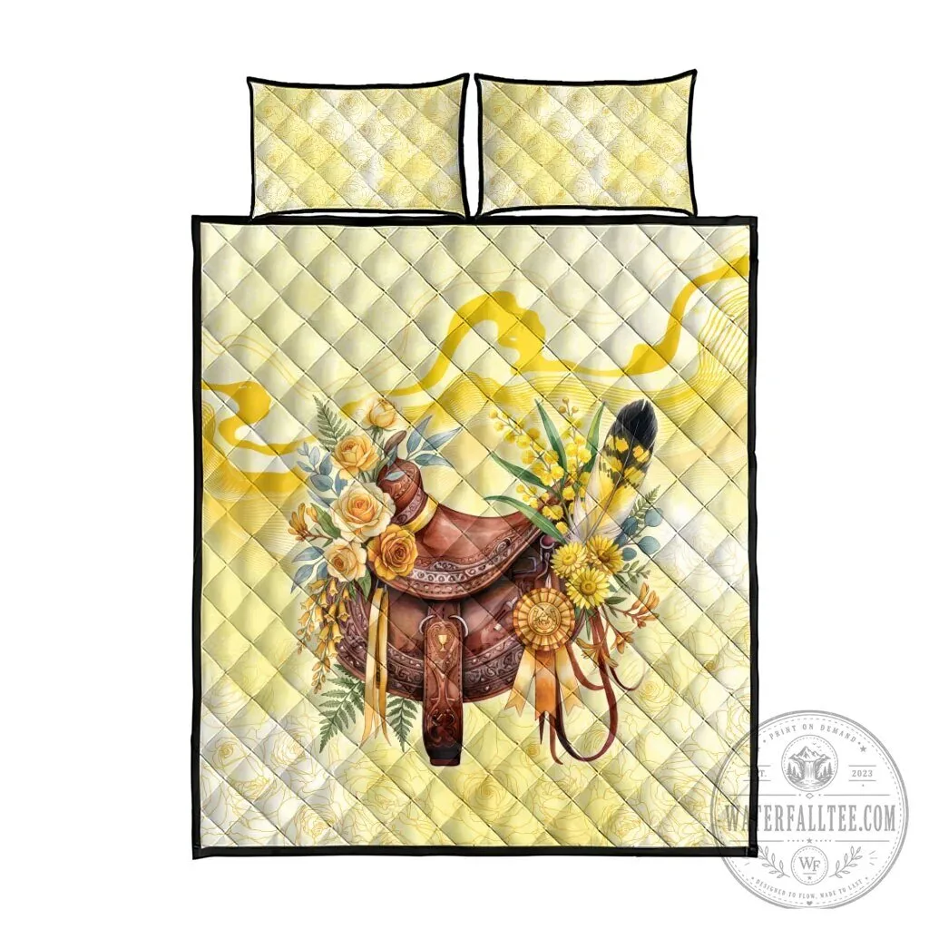Yellow Rose and Wattle Flowers Horse Saddle Floral Quilted Bedding Set 10 Yellow Rose and Wattle Flowers Horse Saddle Floral Quilted Bedding Set