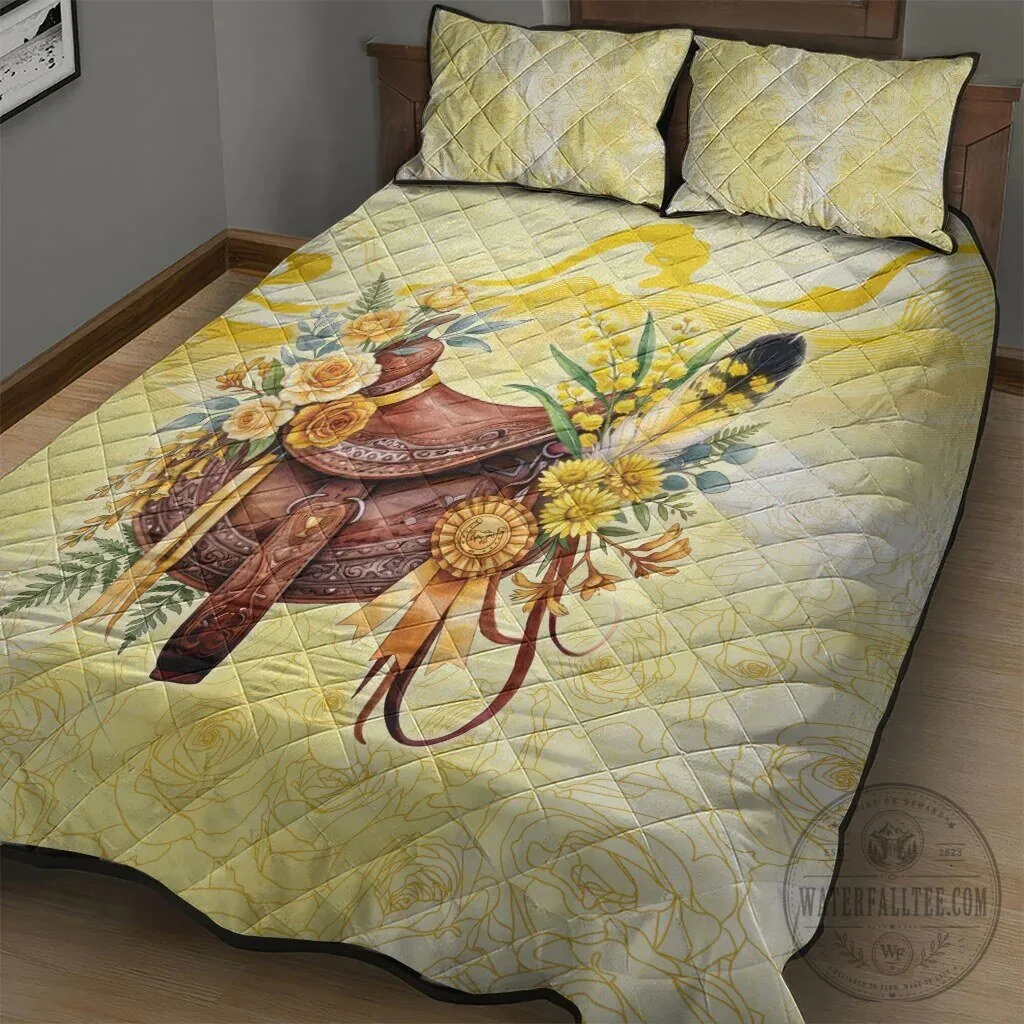 Yellow Rose and Wattle Flowers Horse Saddle Floral Quilted Bedding Set 11 Yellow Rose and Wattle Flowers Horse Saddle Floral Quilted Bedding Set