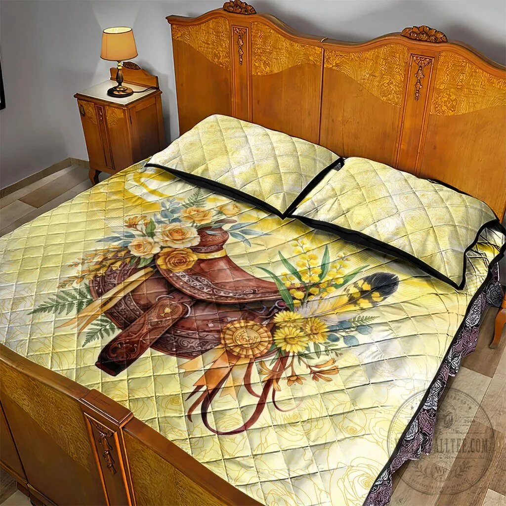 Yellow Rose and Wattle Flowers Horse Saddle Floral Quilted Bedding Set 12 Yellow Rose and Wattle Flowers Horse Saddle Floral Quilted Bedding Set