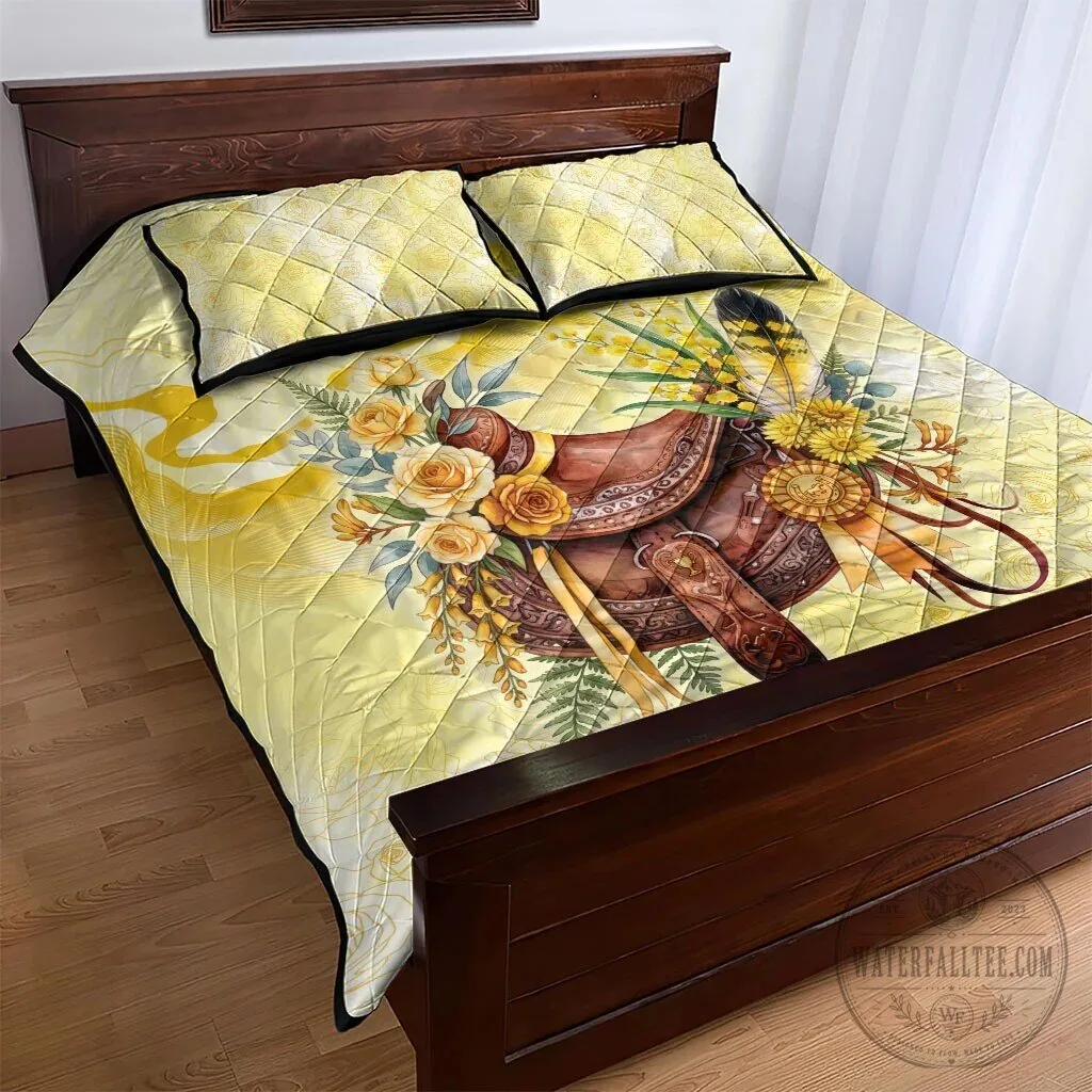 Yellow Rose and Wattle Flowers Horse Saddle Floral Quilted Bedding Set 13 Yellow Rose and Wattle Flowers Horse Saddle Floral Quilted Bedding Set
