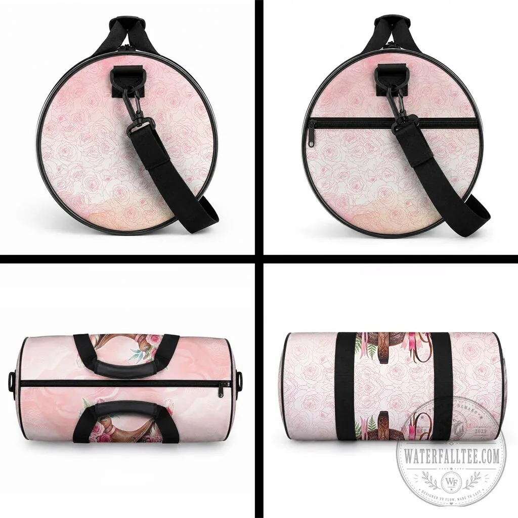 Pink Floral Horse Saddle Duffle Bag with Rose and Waxflower Flowers 11 Pink Floral Horse Saddle Duffle Bag with Rose and Waxflower Flowers