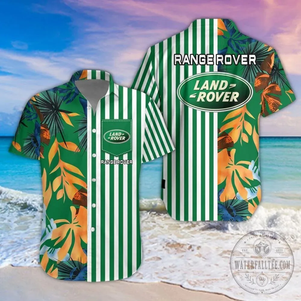 Land Rover Range Rover Logo Tropical Leaves Green Striped Hawaiian Shirt 2 Land Rover Range Rover Logo Tropical Leaves Green Striped Hawaiian Shirt