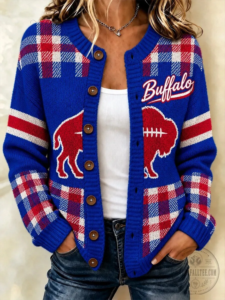 Buffalo Bills Football Team Plaid Pattern Women's Cardigan Sweater 1 Buffalo Bills Football Team Plaid Pattern Women's Cardigan Sweater