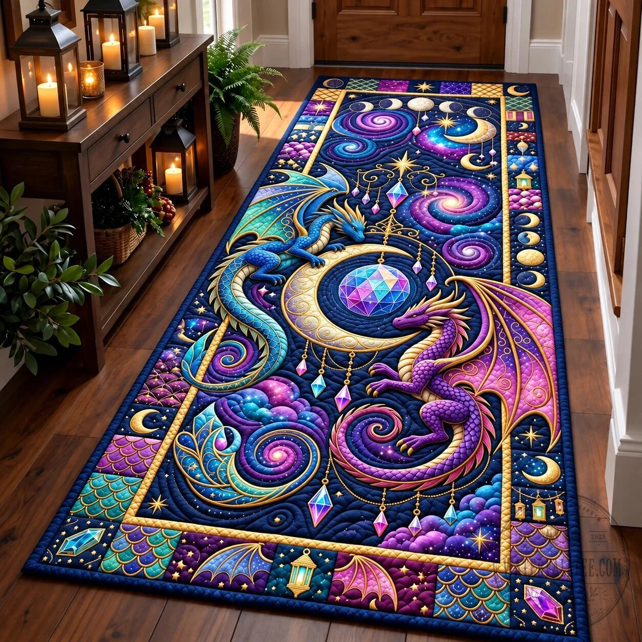 Celestial Dragon and Moon Fantasy Art Runner Rug for Hallway Decor