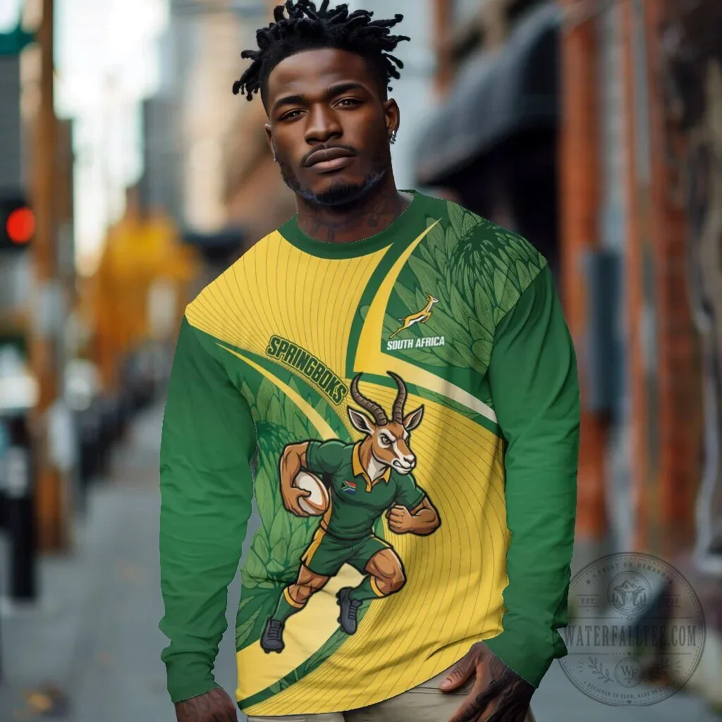 South Africa Springboks Rugby Team Mascot Fan Long-Sleeve Shirt 2 South Africa Springboks Rugby Team Mascot Fan Long-Sleeve Shirt