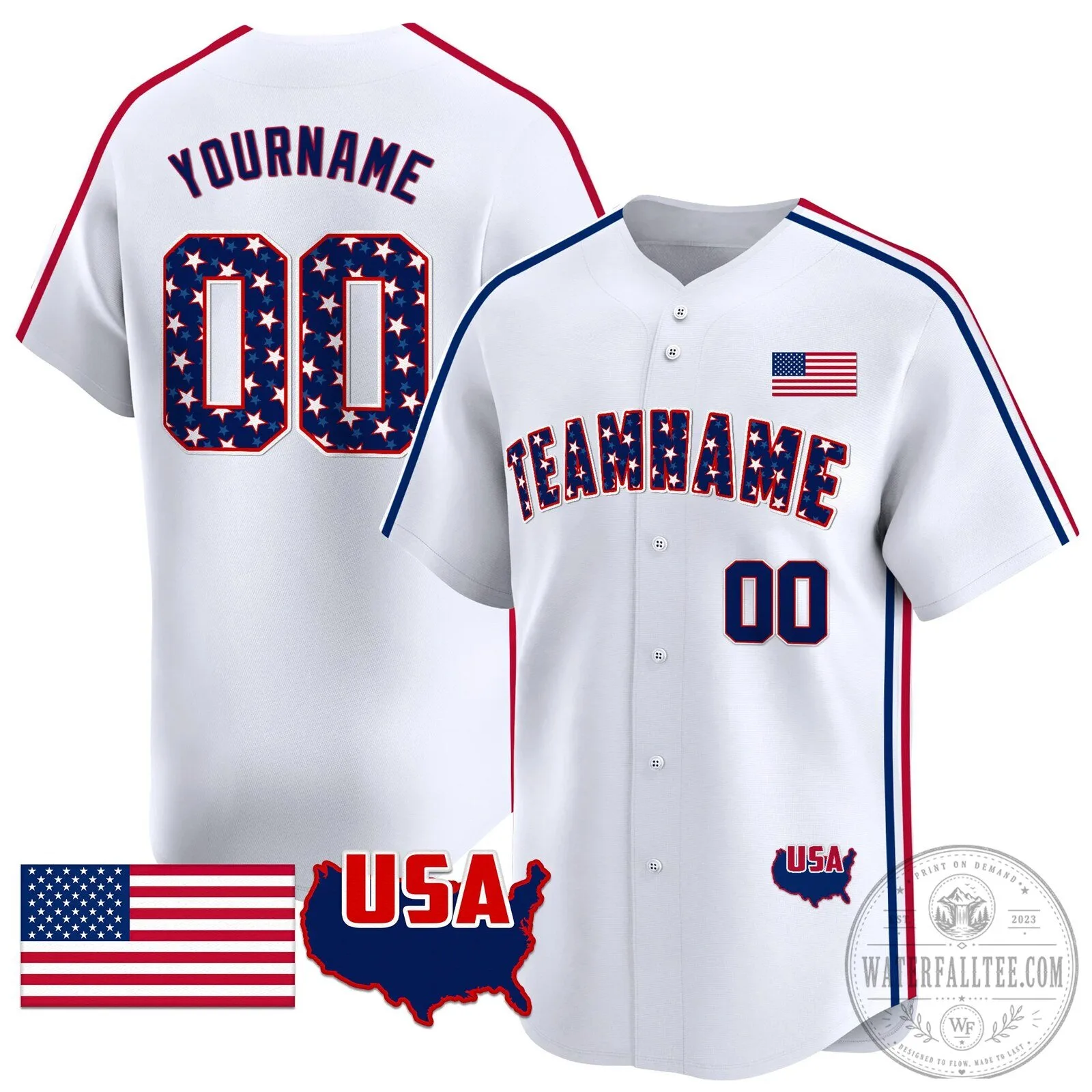 Custom American Flag Stars and Stripes USA Baseball Jersey 5 Custom American Flag Stars and Stripes USA Baseball Jersey