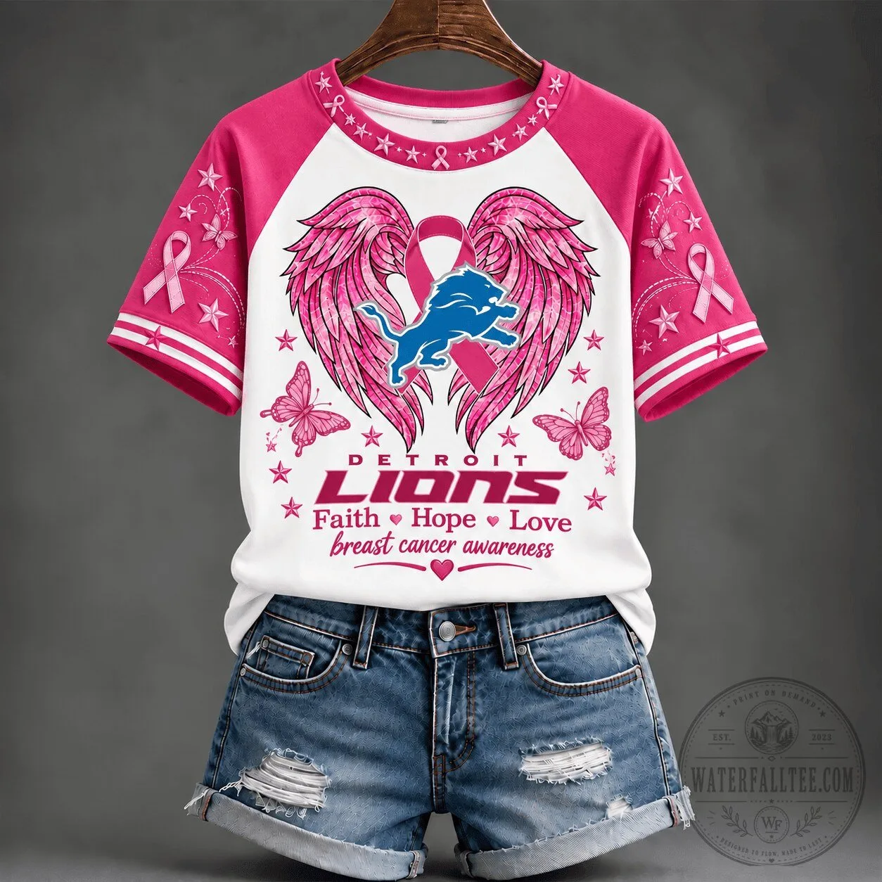 Detroit Lions Faith Hope Love Breast Cancer Awareness so in love shirt