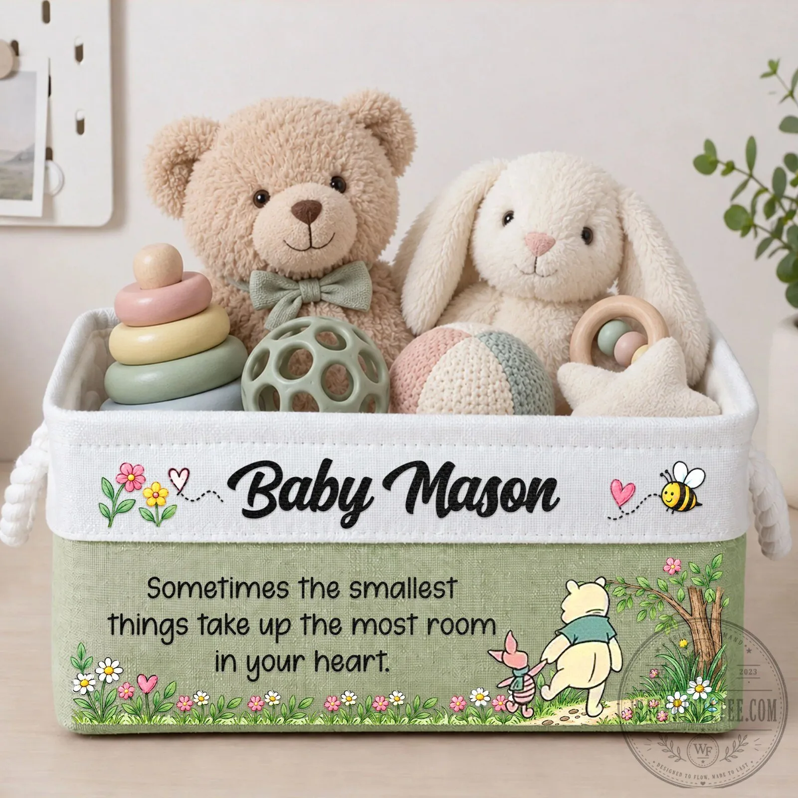 Winnie the Pooh Personalized Baby Mason Storage Basket for Nursery Decor
