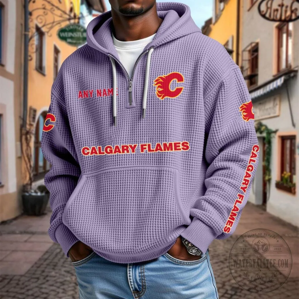 Calgary Flames Personalized Quarter Zip Hoodie 23 Calgary Flames Personalized Quarter Zip Hoodie
