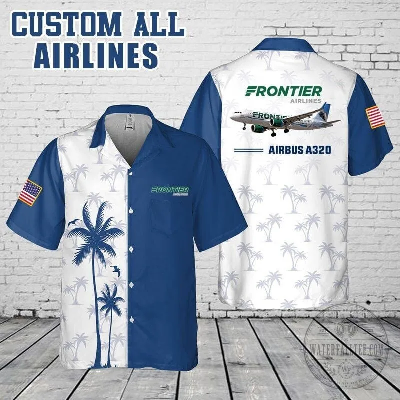 Frontier Airlines Airbus A320 Plane Palm Trees Hawaiian Shirt 1 Frontier Airlines Airbus A320 Plane Palm Trees Hawaiian Shirt