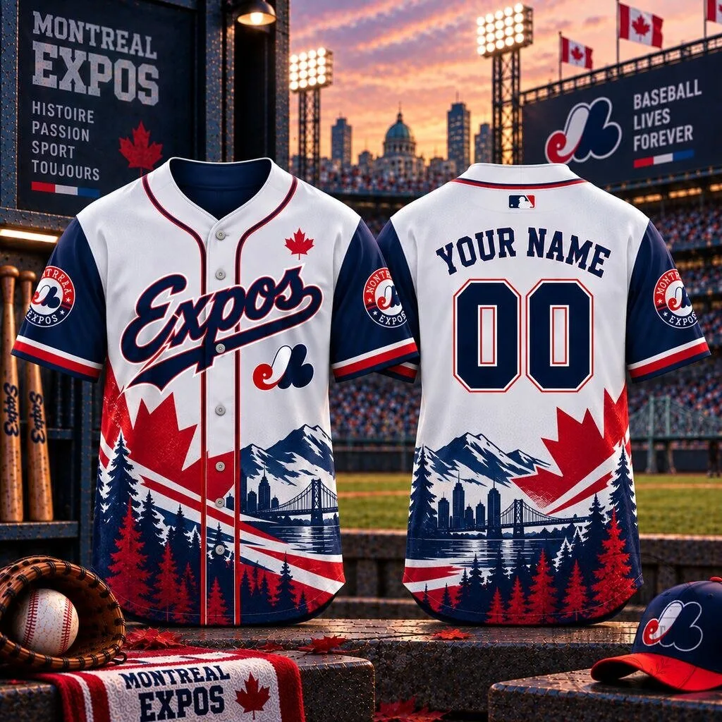 Montreal Expos Baseball Jersey Custom Name Number White Blue Red