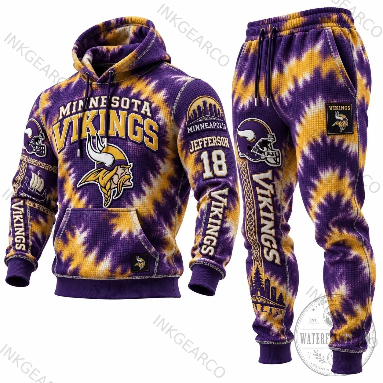 Minnesota Vikings Tie-Dye Waffle Knit Hoodie and Sweatpants Set 10 Minnesota Vikings Tie-Dye Waffle Knit Hoodie and Sweatpants Set