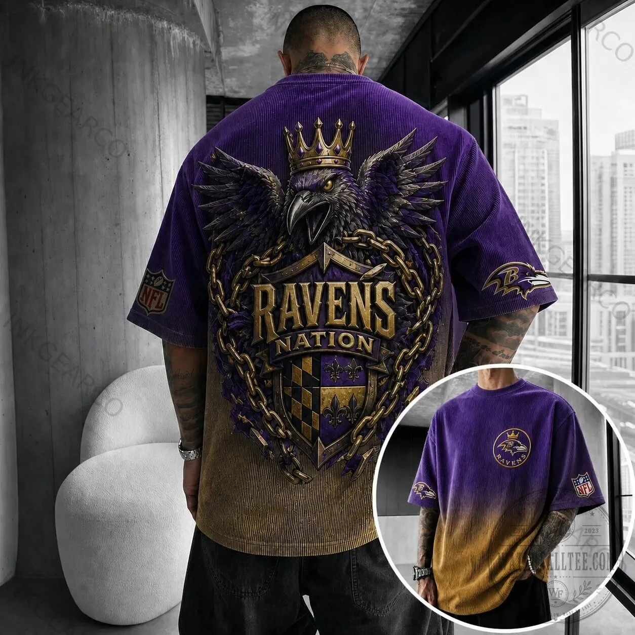 Baltimore Ravens NFL Football Team Crowned Raven Nation Short-Sleeve T-Shirt 5 Baltimore Ravens NFL Football Team Crowned Raven Nation Short-Sleeve T-Shirt