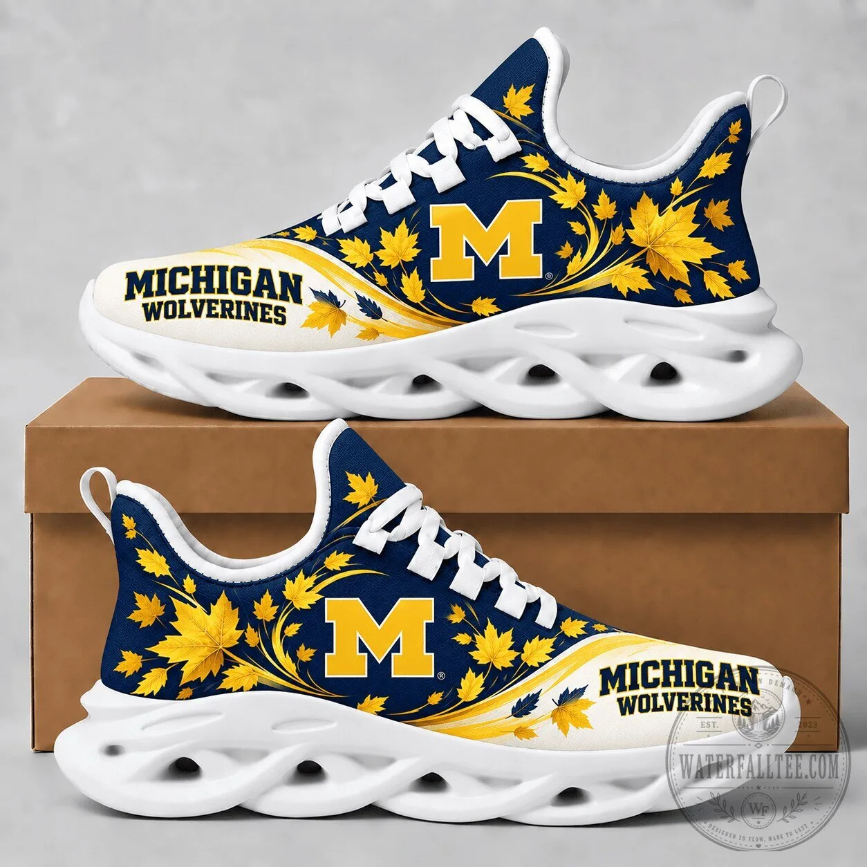 Michigan Wolverines Autumn Maple Leaves Pattern Athletic Sneakers Shoes