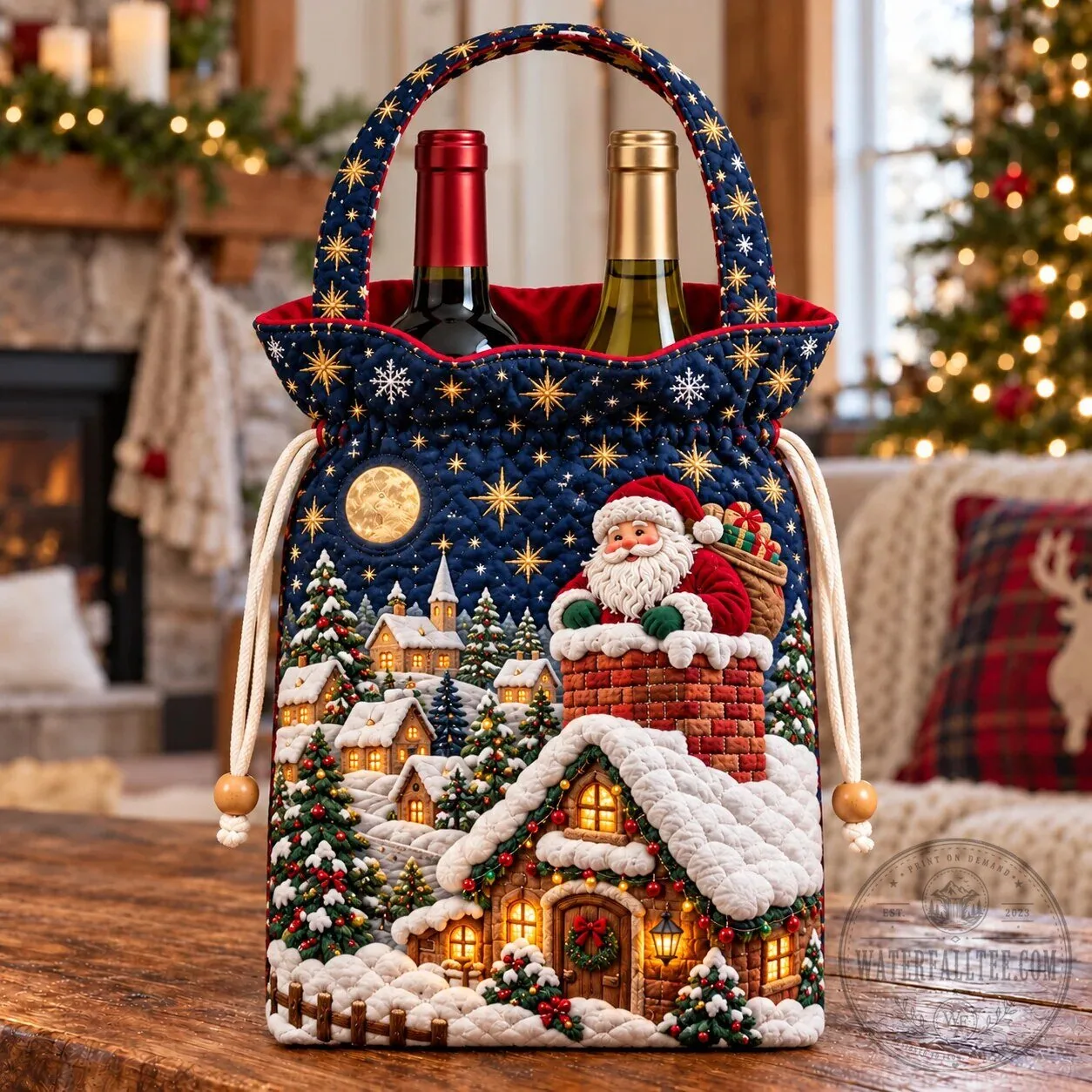 Christmas Santa Claus Snowy Chimney Quilted Wine Bottle Carrier Bag 8 Christmas Santa Claus Snowy Chimney Quilted Wine Bottle Carrier Bag