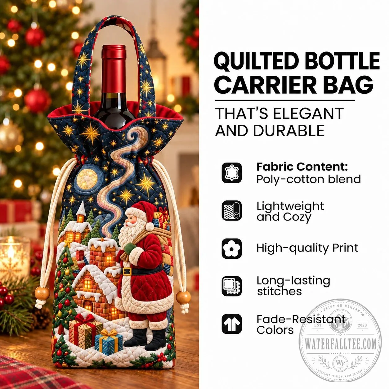 Christmas Santa Claus Snowy Chimney Quilted Wine Bottle Carrier Bag 10 Christmas Santa Claus Snowy Chimney Quilted Wine Bottle Carrier Bag