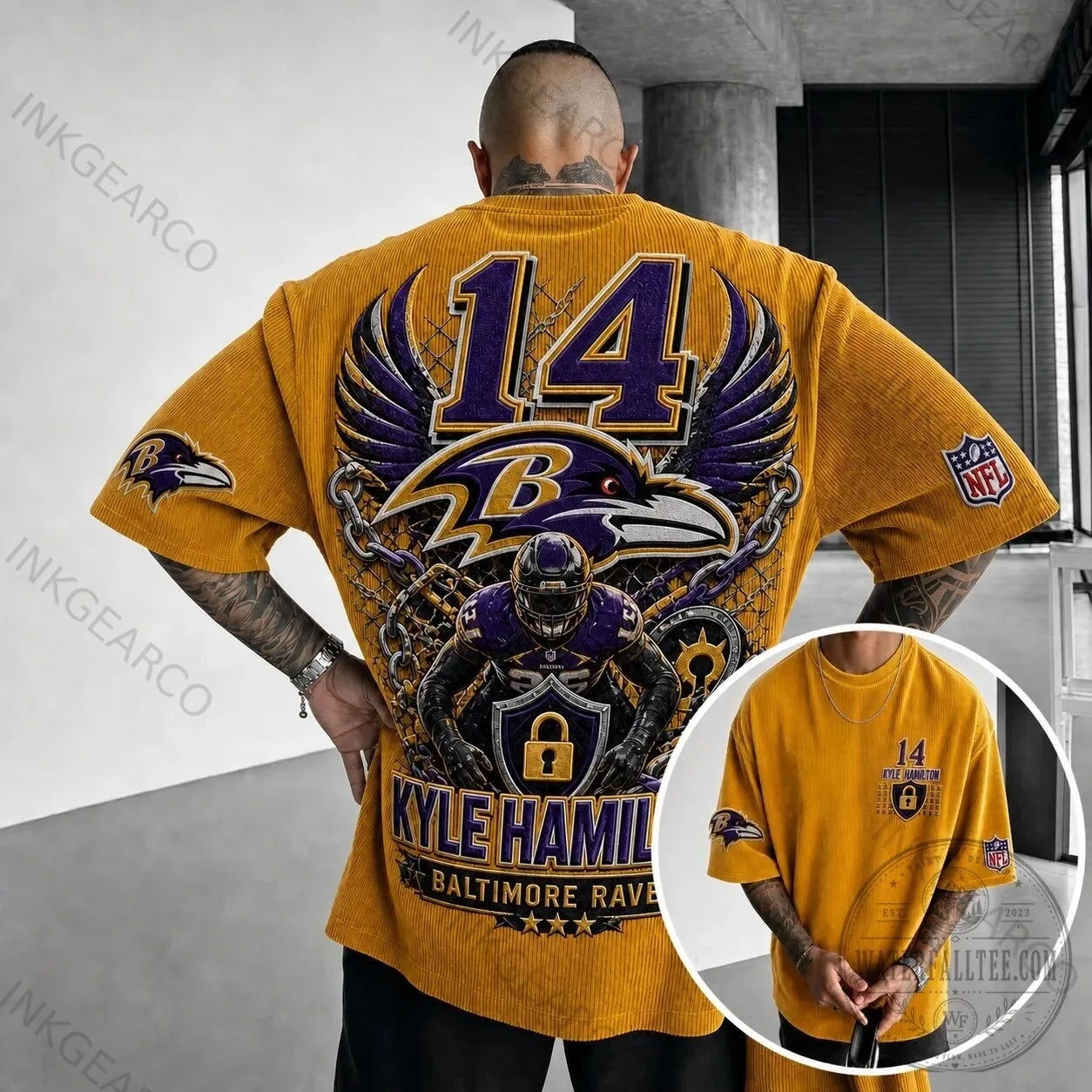 Baltimore Ravens Kyle Hamilton Number 14 NFL Football T-Shirt 2 Baltimore Ravens Kyle Hamilton Number 14 NFL Football T-Shirt