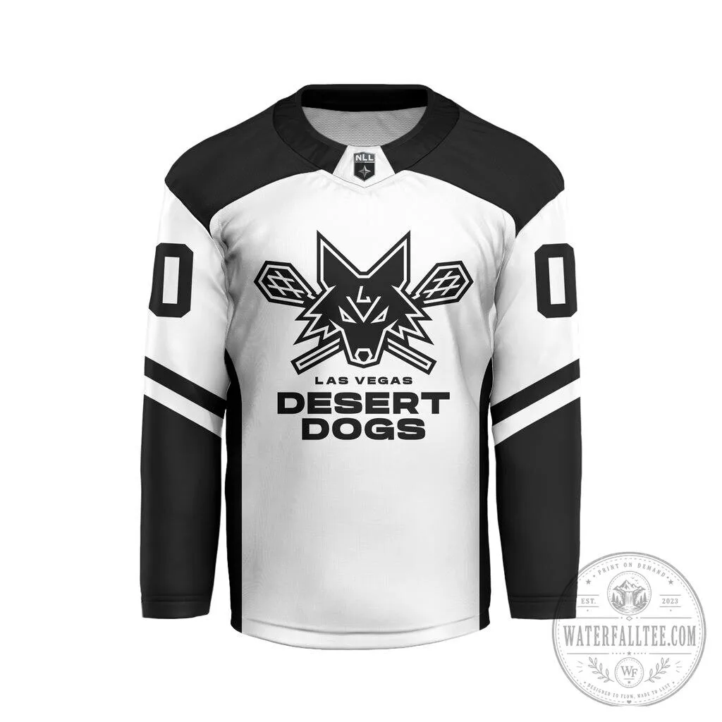 Las Vegas Desert Dogs Personalized White and Black Hockey Jersey 6 Las Vegas Desert Dogs Personalized White and Black Hockey Jersey